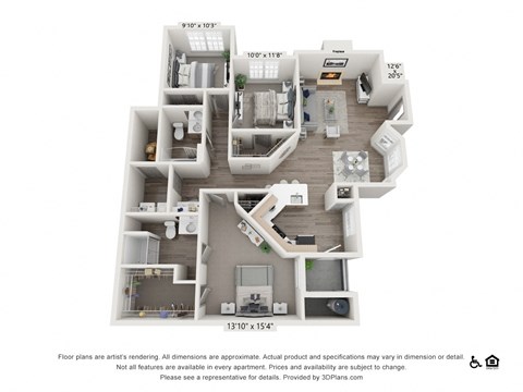 Floor plan for 3 beds, 2 baths, 1379 sqft